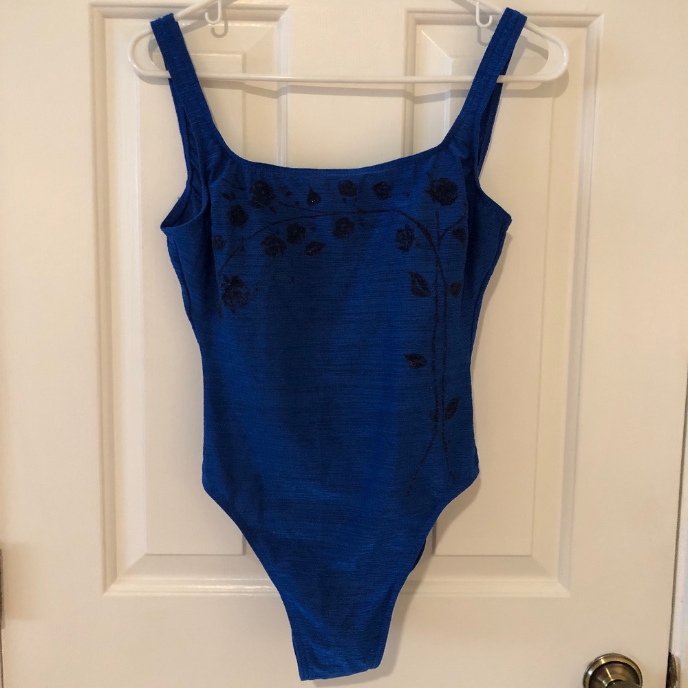 Royal Blue and Black Floral Christina One Piece Bathing Suit